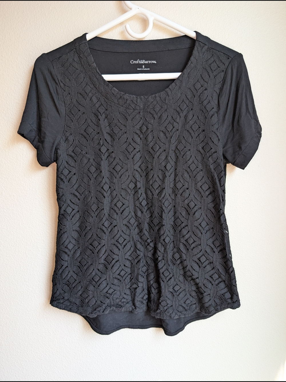 Croft & Barrow Black Short Sleeve Lace-Front Tee Women's Size S